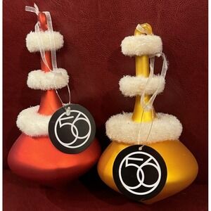 Department 56 Glass Christmas Tree‎ Ornaments Retro MCM Set Of 2 Flocked NWT
